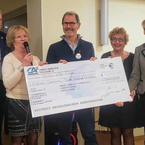 Le Lions Club de Tournefeuille remet un chèque de 4000 € à Enfants Cancers Santé Occitanie